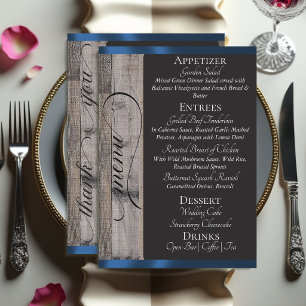 Chalkboard on Wood, Heart & Thank You - Dark Blue Menu