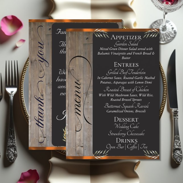 Chalkboard on Wood, Monogram & Thank You - Copper Menu (Creator Uploaded)