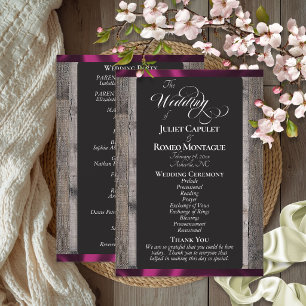 Chalkboard on Wood & Plum Ribbon - Wedding Program