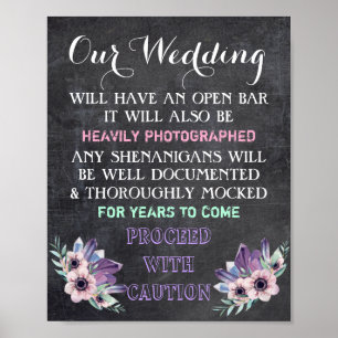 Chalkboard Open Bar Wedding Sign Floral Funny