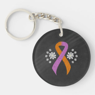 Chalkboard Orchid and Orange Awareness Ribbon Keychain