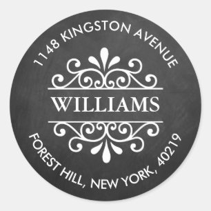 Chalkboard Ornate Swirls Custom Return Address Classic Round Sticker