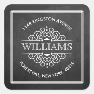 Chalkboard Ornate Swirls Custom Return Address Square Sticker
