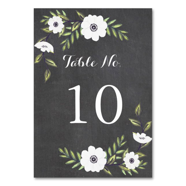 Chalkboard Painted Anemones - Table Number (Front)