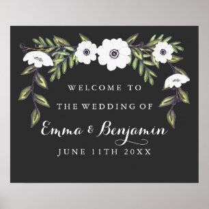 Chalkboard Painted Anemones Wedding Welcome Sign