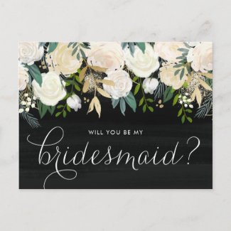 Chalkboard Pale Peonies Will You Be My Bridesmaid Invitation Postcard