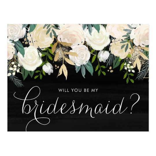 Chalkboard Pale Peonies Will You Be My Bridesmaid Postcard
