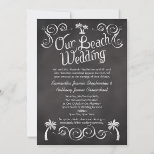 Chalkboard Palm Tree Beach Wedding Invitation