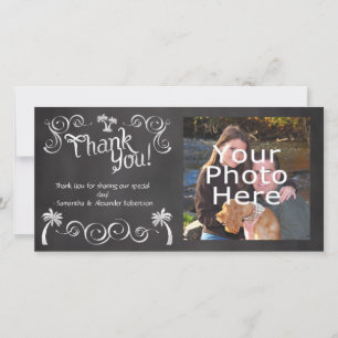 Chalkboard Palm Tree Beach Wedding Photo Thank You
