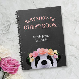 Chalkboard Panda Baby Shower Blank Lined Notebook