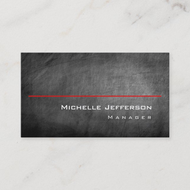 Chalkboard Pattern Grey Red Stripe Business Card (Front)