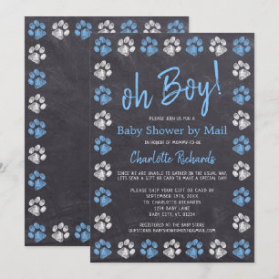 Chalkboard Paw Prints Blue Boy Baby Shower By Mail Invitation