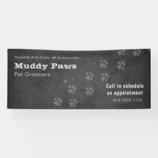 Chalkboard Paw Prints Grooming Services Banner