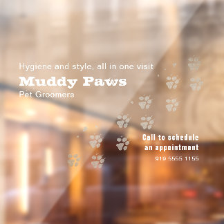 Chalkboard Paw Prints Grooming Services Window Cling