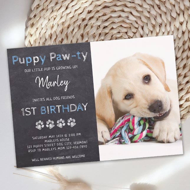 Chalkboard Pawty Puppy Dog Birthday Invitation (Creator Uploaded)
