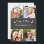 Chalkboard Peace and Love Holiday Photo Card<br><div class="desc">Chalkboard Peace and Love Holiday Photo Card by Orabella Prints. This four photo holiday card features an elegant laurel design on the front and back, and the text can be customized. Please note: The images in this design are for place-holders only. Please replace them with photos of your own before...</div>