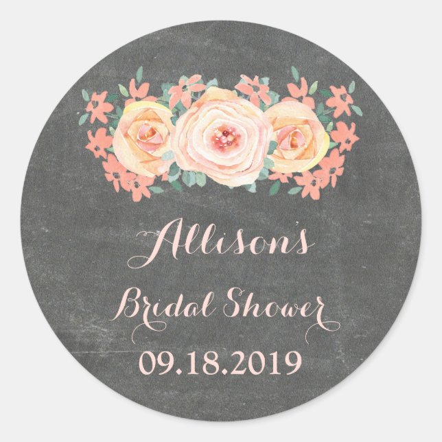 Chalkboard Peach Floral Bridal Shower Favour Tag (Front)