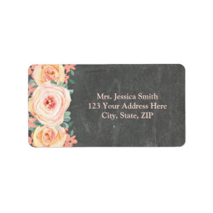 Chalkboard Peach Watercolor Floral Return Address Label