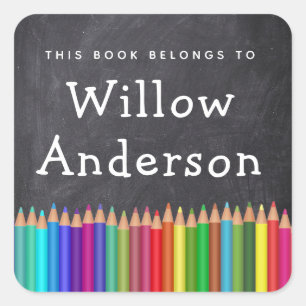 Chalkboard Pencils Name Bookplate Square Sticker