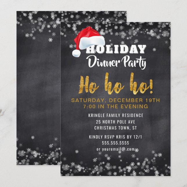 Chalkboard Père Noël Dîner de fête Invitation (Devant / Derrière)
