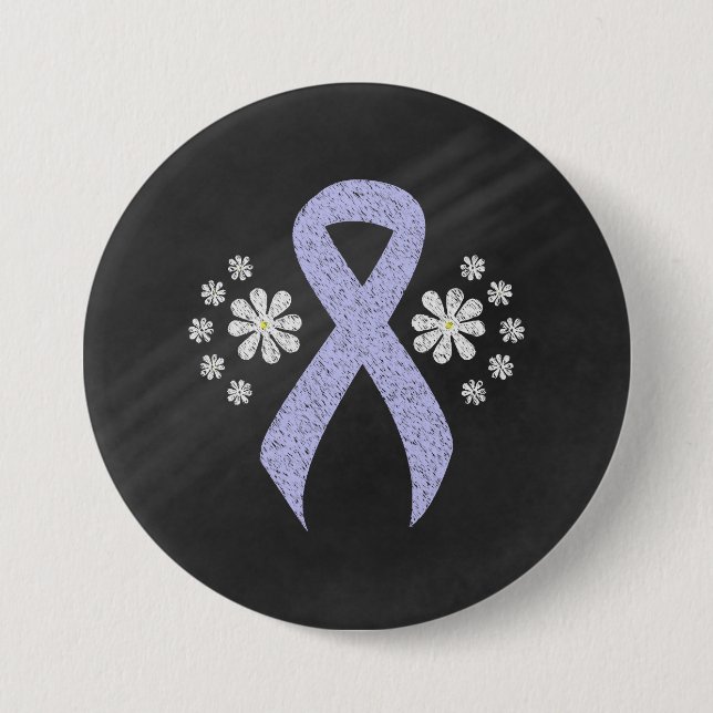 Chalkboard Periwinkle Ribbon 3 Inch Round Button (Front)