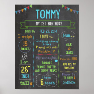 Chalkboard personalized boy birthday poster