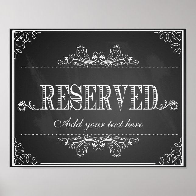 Chalkboard personalized  Reserved sign print (Front)