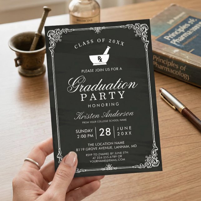 Chalkboard Pharmacy School Graduation Party Invitation (Creator Uploaded)