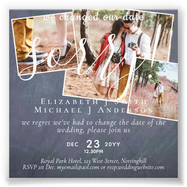 Chalkboard PHOTO Change Plans New Date Postponed Print (Front)