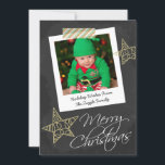 Chalkboard Photo Frame And Tape Christmas Holiday Card<br><div class="desc">Great flat greetings card for Christmas with Merry Christmas text detail .. Chalkboard And Photo Frame with striped tape and gold stars black and white design .. X-Mas / holiday flat cards for your to personalize with your own photo and text .. from Ricaso other colours available in store CHANGE...</div>