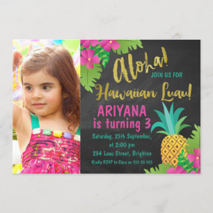Chalkboard Photo Hawaiian Luau Invitation d'annive