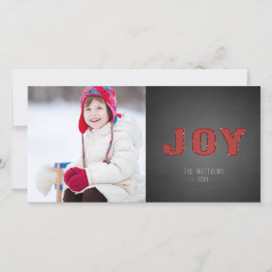 Chalkboard Photo Holiday Greeting   Red Joy Card