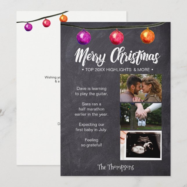 Chalkboard Photo Noël Grossesse Faire-part (Devant / Derrière)