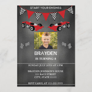 Chalkboard Photo Race Car Birthday Invitation
