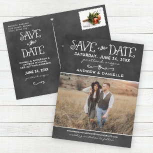 Chalkboard Photo Wedding Save the Date Announcement Postcard