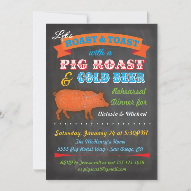 Chalkboard Pig Roast party invitation (Front)