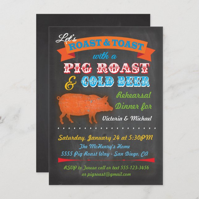 Chalkboard Pig Roast party invitation (Front/Back)