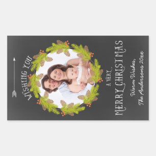 Chalkboard Pine Wreath Holiday Photo Sticker