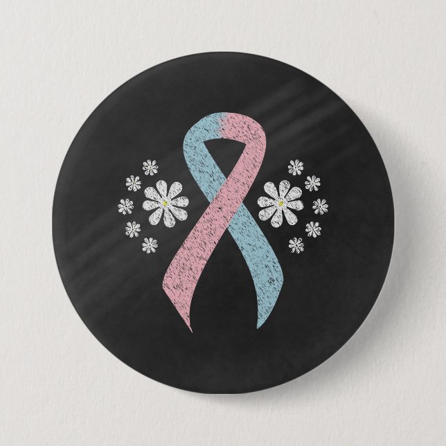 Chalkboard Pink and Light Blue Awareness Ribbon 3 Inch Round Button (Front)