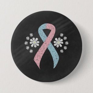 Chalkboard Pink and Light Blue Awareness Ribbon 3 Inch Round Button