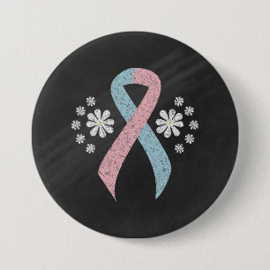 Chalkboard Pink and Light Blue Ribbon 3 Inch Round Button