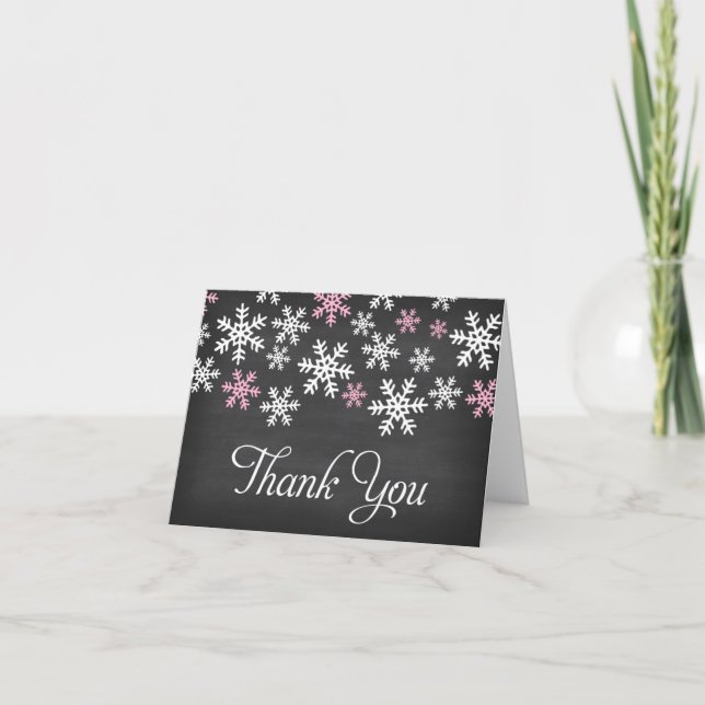 Chalkboard Pink and White Snowflake Thank You (Front)