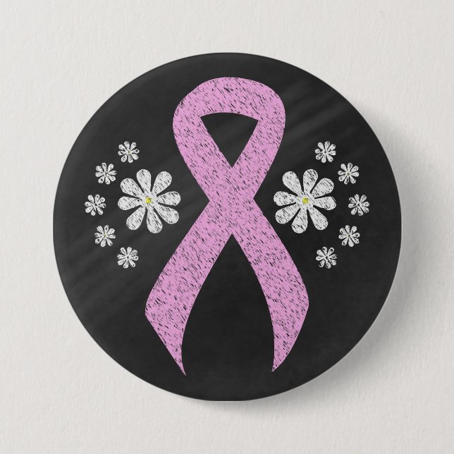 Chalkboard Pink Awareness Ribbon 3 Inch Round Button (Front)