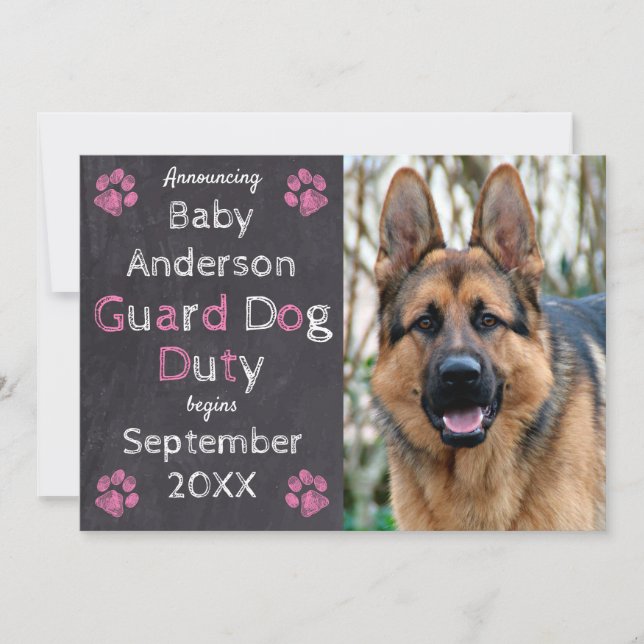 Chalkboard Pink Baby Dog Pregnancy Announcement (Front)