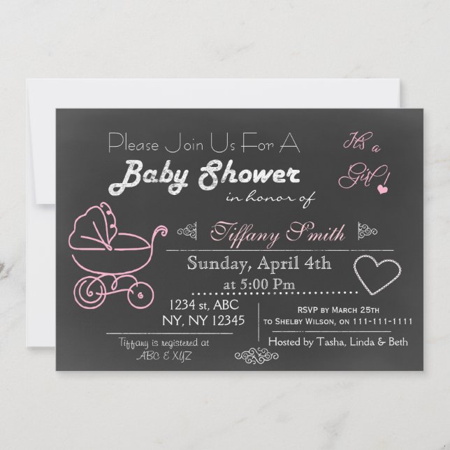 Chalkboard pink Baby shower Invitation (Front)