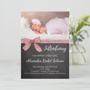 Chalkboard Pink Bow Girl Baby Faire-part de naissa