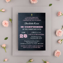 Chalkboard Pink Confirmation Invitation