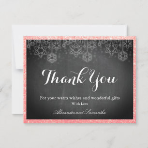 Chalkboard Pink Glitter Snowflake Thank You Card