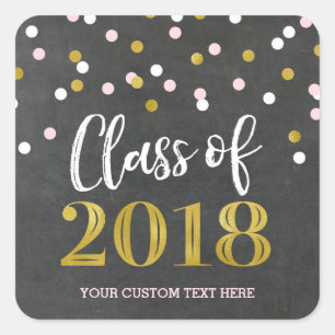 Chalkboard Pink Gold Confetti Graduation 2018 Square Sticker