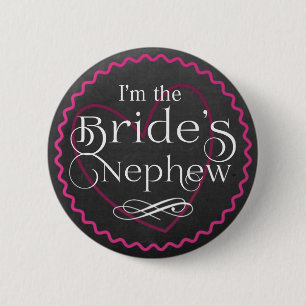 Chalkboard Pink Heart Wedding   Bride's Nephew 2 Inch Round Button